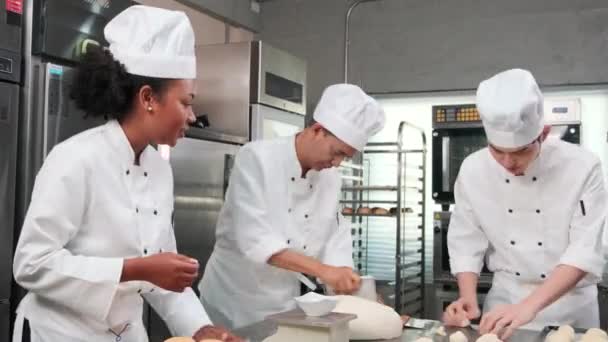 Çok Irklı Profesyonel Gurme Takımı Beyaz Aşçı Üniforması Önlüklü Şef — Stok video