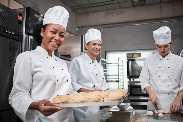 Portrait African American Female Chef White Cooking Uniform Looking Camera —  Fotos de Stock