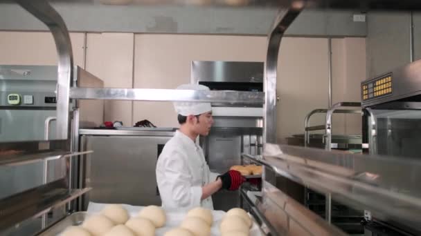 Jeune Professionnel Asiatique Chef Masculin Uniforme Cuisine Blanche Avec Chapeau — Video