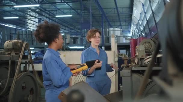 Two Professional Female African American White Electrical Engineer Workers Happy — 图库视频影像