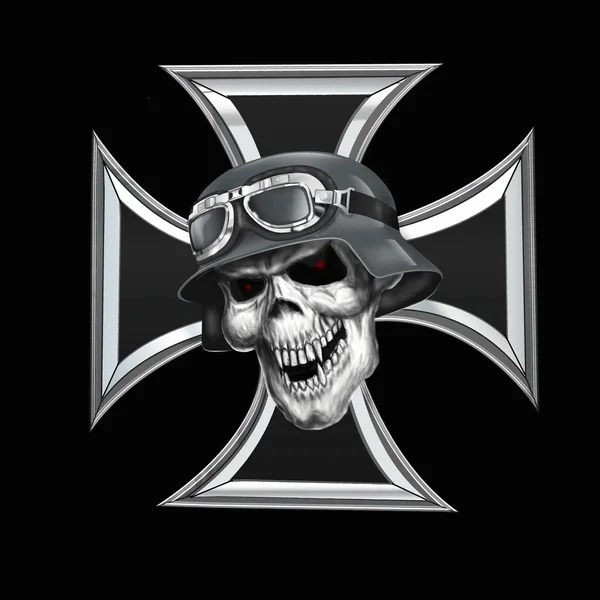 Totenkopf und Eisernes Kreuz — Stockfoto