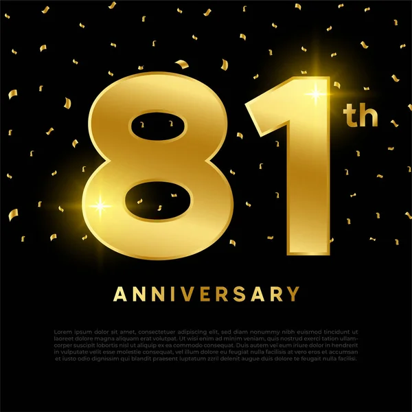 八十一周年庆典 金光闪闪的色彩和黑色的背景 庆祝活动的矢量设计 请柬和贺卡 — 图库矢量图片