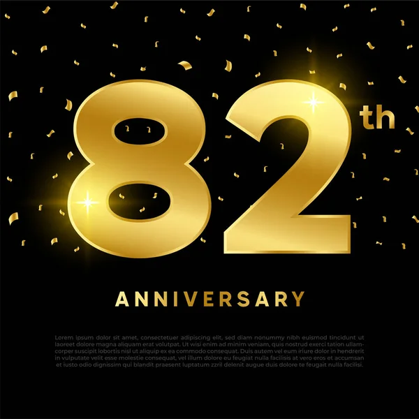 82周年庆祝会 金光闪闪的色彩和黑色背景 庆祝活动的矢量设计 请柬和贺卡 — 图库矢量图片