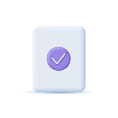 Belge işaretleme simgesi. Dosya, pano, kontrol listesi, iş. 3 boyutlu tasarım konsepti. Vektör illüstrasyonu