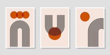 Yüzyılın ortalarında, geometrik denge şekilleriyle birlikte soyut, çağdaş arka plan tasarımı. İzler, kapaklar, duvar kağıtları, duvar resimleri için soyut sanat tasarımı. Vektör illüstrasyonu