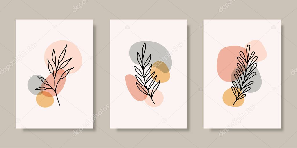 Collection of leaf illustrations with abstract background. Abstract Art design for print, cover, wallpaper, Minimal and natural wall art. Vector illustration.