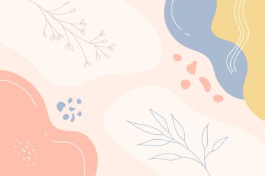 El çizimi soyut tasarım arka plan pastel renkler ve bitki süsü ile. Vektör illüstrasyonu.