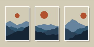 El çizimi soyut manzara koleksiyonunu kapsıyor. Vektör illüstrasyonu