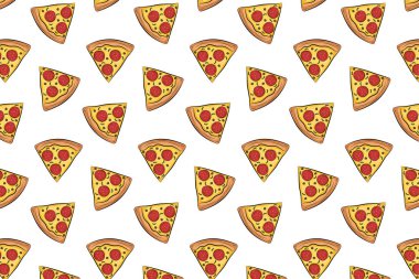 Pizza dilimleri kusursuz desenli arka plan. Vektör illüstrasyonu