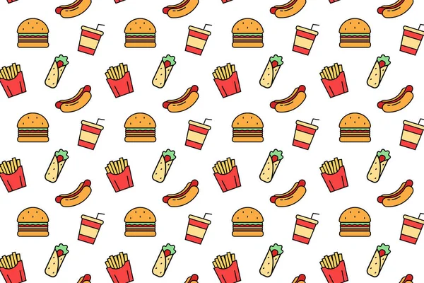 Fondo Patrón Sin Costuras Comida Rápida Ilustración Vectorial — Archivo Imágenes Vectoriales