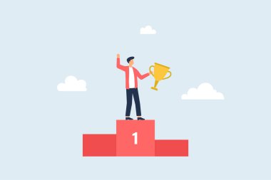 Zaferin kutlanması, başarı, hedefe ulaşmak. İş konsepti. Vektör illüstrasyonu