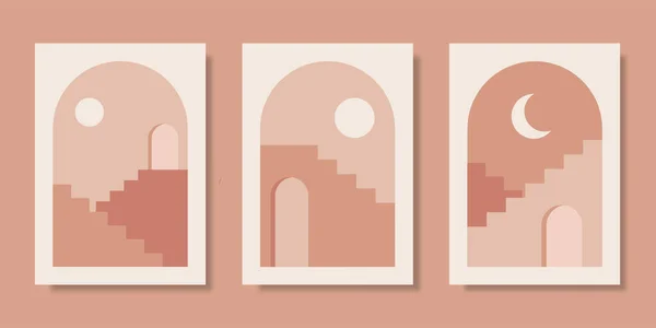 Модна Естетична Геометрична Архітектурна Колекція Марокканські Сходи Стіни Двері Векторний — стоковий вектор
