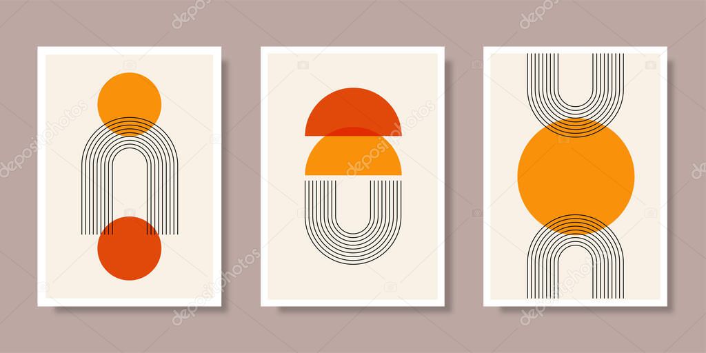 Mid-century abstract contemporary aesthetic background design set with geometric balance shapes. Abstract Art Design for prints, covers, wallpapers, wall art. Vector illustration