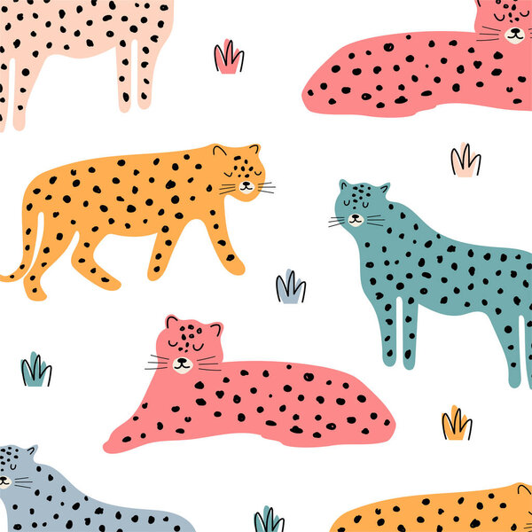 Seamless pattern colorful leopard. Vector illustration