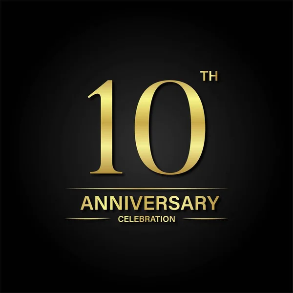 10Th Anniversary Celebration Gold Color Black Background Vector Design Celebrations — Stock Vector