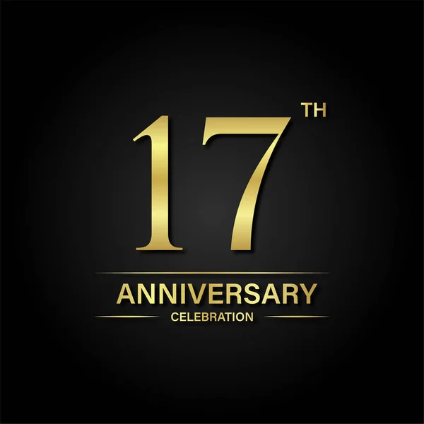 金色と黒の背景と17周年記念お祝い お祝い 招待カードやグリーティングカードのベクトルデザイン — ストックベクタ