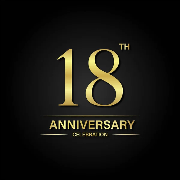 金色と黒の背景と18周年記念お祝い お祝い 招待カードやグリーティングカードのベクトルデザイン — ストックベクタ