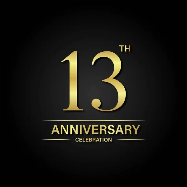 Celebración Del 13º Aniversario Con Color Dorado Fondo Negro Diseño — Vector de stock
