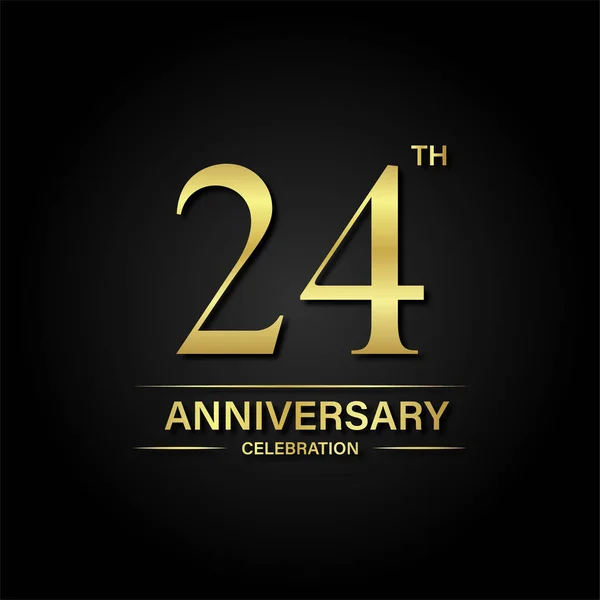 金色と黒の背景と24周年記念お祝い お祝い 招待カードやグリーティングカードのベクトルデザイン — ストックベクタ
