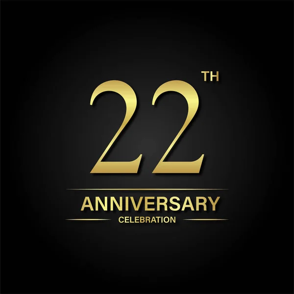 22Η Επέτειος Χρυσό Χρώμα Και Μαύρο Φόντο Σχεδιασμός Φορέα Για — Διανυσματικό Αρχείο
