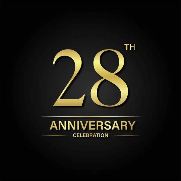 28周年庆祝金黄色和黑色背景 庆祝活动的矢量设计 请柬和贺卡 — 图库矢量图片