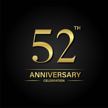 Altın rengi ve siyah arkaplanlı 52 'nci yıl dönümü kutlaması. Kutlamalar, davetiyeler ve tebrik kartları için vektör tasarımı.