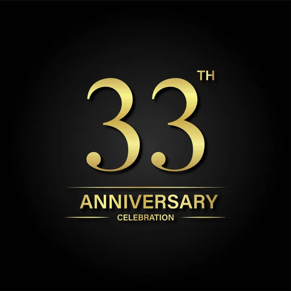 33Th Anniversary Celebration Gold Color Black Background Vector Design Celebrations — Stock Vector