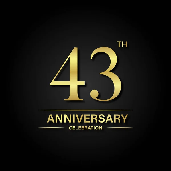 金色と黒の背景と43周年記念お祝い お祝い 招待カードやグリーティングカードのベクトルデザイン — ストックベクタ