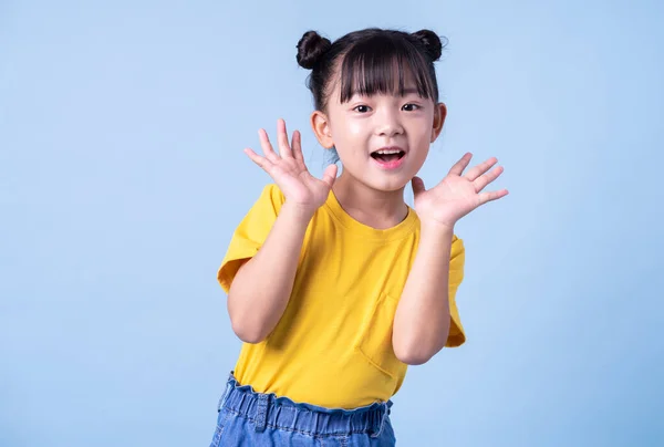 Image Asian Child Posing Blue Background — 스톡 사진