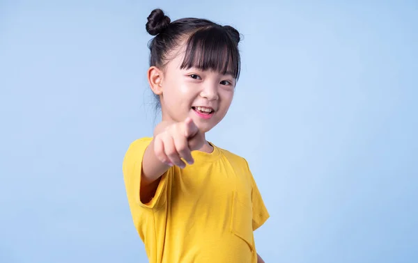 Image Asian Child Posing Blue Background — 스톡 사진