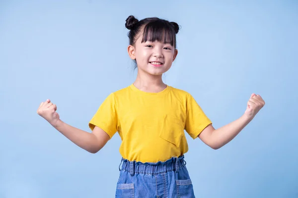 Image Asian Child Posing Blue Background — 스톡 사진