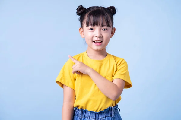 Image Asian Child Posing Blue Background — 스톡 사진