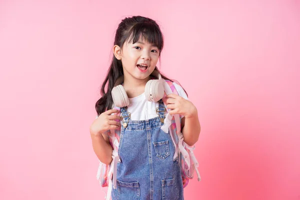Image Asian Primary School Student Pink Background — 스톡 사진