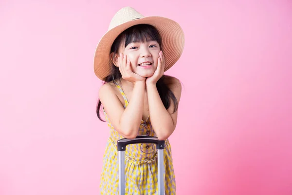 Image Asian Child Suitcase Summer Concept — Foto Stock