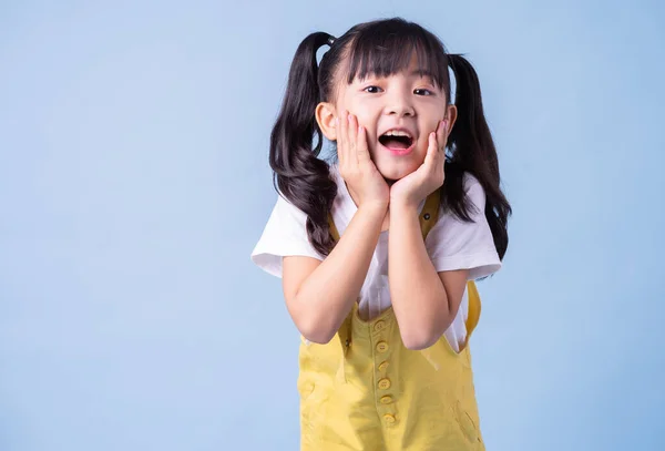Portrait Asian Child Posing Blue Background — 스톡 사진