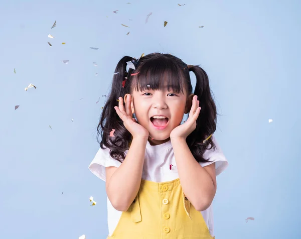 Portrait Asian Child Posing Blue Background — Foto Stock