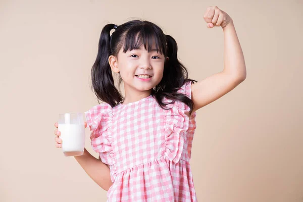 Image Asian Child Drinking Milk Background — 스톡 사진