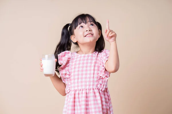 Image Asian Child Drinking Milk Background — 스톡 사진