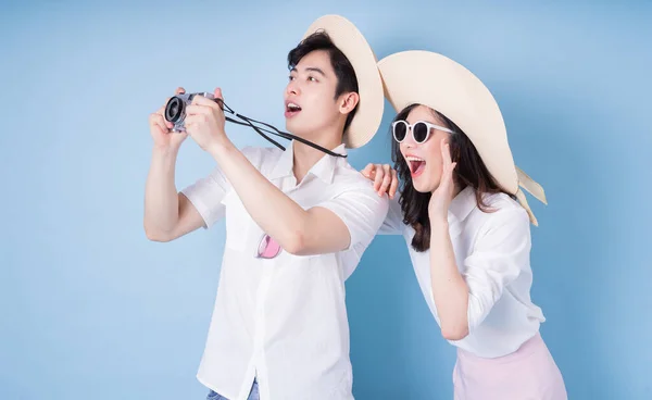 Image Young Asian Couple Travel Summer Vacation —  Fotos de Stock