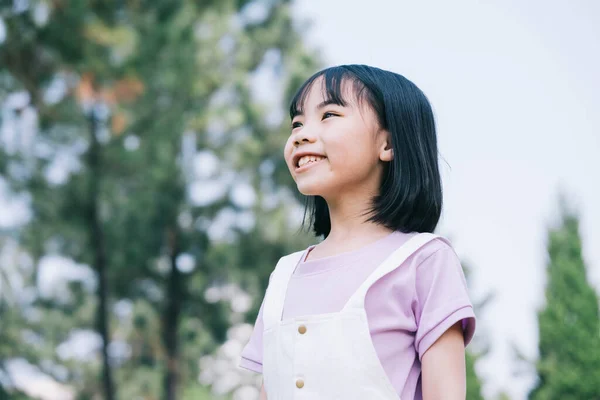 Portrait Asian Little Girl Playing Park — 스톡 사진
