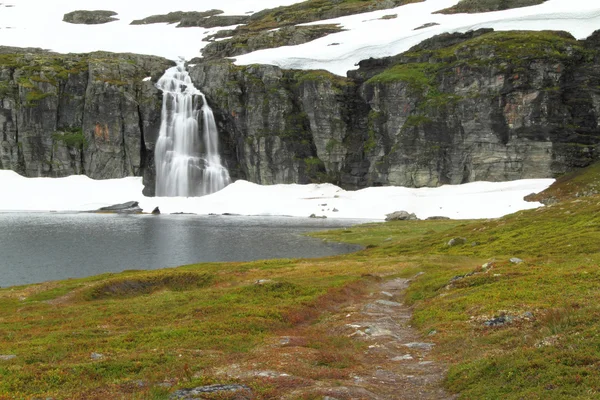 在雪地中挪威瀑布 — 图库照片