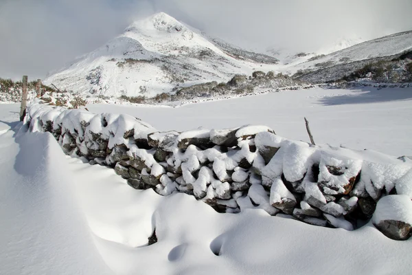 karlı dağlar ve duvarda asturias, İspanya.