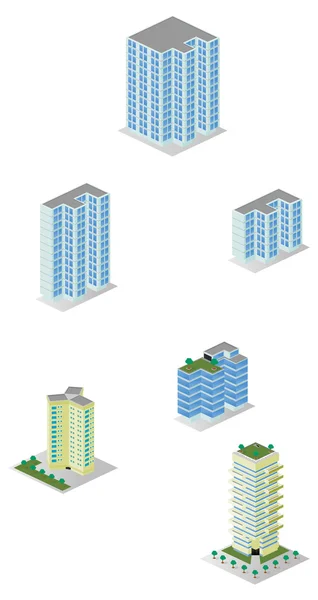 Isometric City Apartment Buildings Pack — Stock Vector