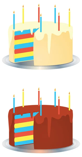 Pasteles de fiesta de cumpleaños de crema y chocolate arco iris — Vector de stock