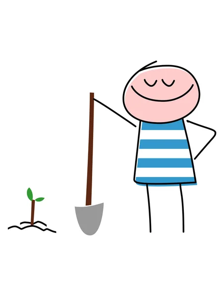 Ler barn plantera träd med spade Royaltyfria illustrationer