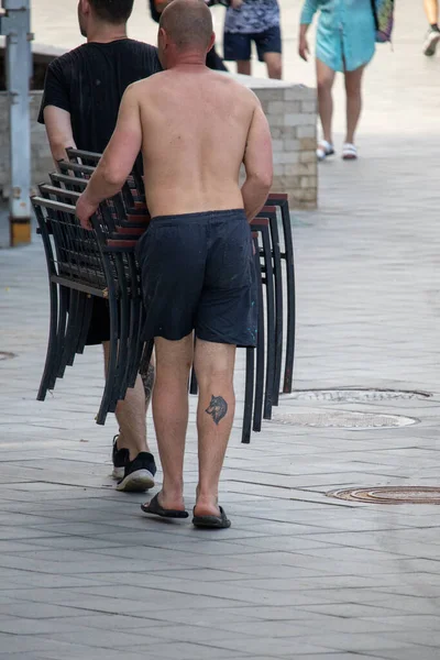 Man Wolf Tattoo Calf His Right Leg Ukraine Odessa 2022 — Stock Photo, Image