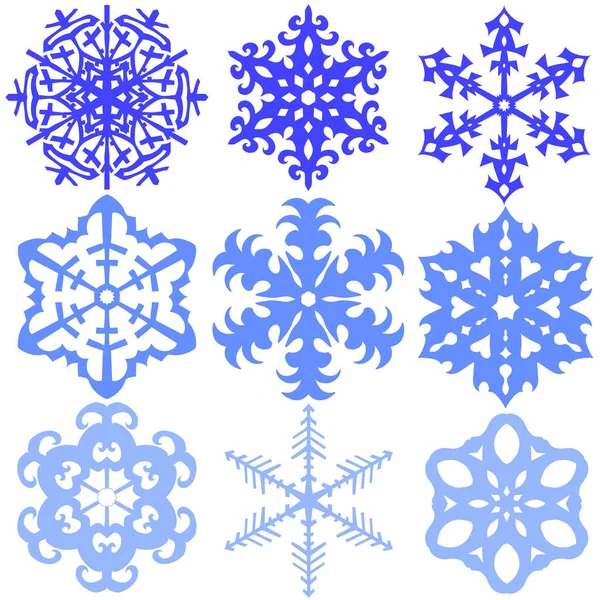 一套九 块雪花 冬季平面装饰元素 — 图库矢量图片