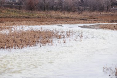 Nehir kıyısı ilkbaharın başlarında, su erimemiş buzdur. Kışın sonunda ya da ilkbaharın başında küçük bir bozkır nehri