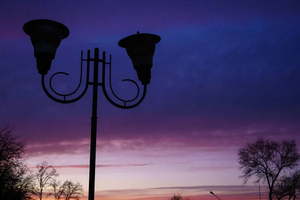 Silhouette Street Lamp Beautifully Colored Sunset Sunrise — Stock Photo, Image