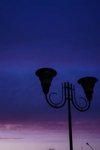 Silhouette Street Lamp Beautifully Colored Sunset Sunrise — Stock Photo, Image